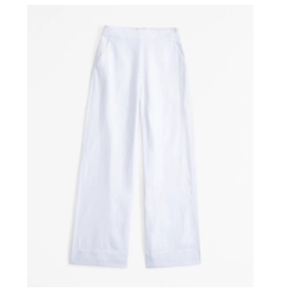Abercrombie & Fitch Clean Waist Premium Linen Trouser Pants in White